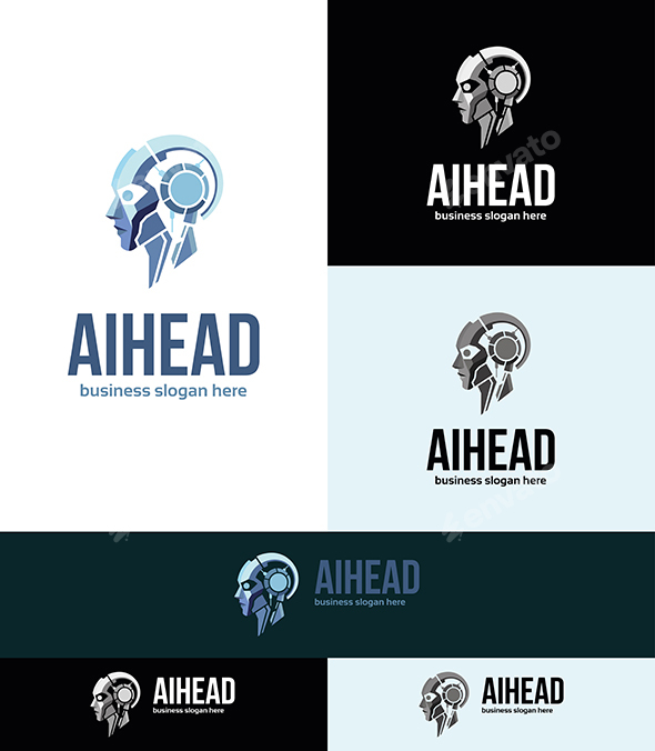  AI Logo - Artificial Intelligence Tech Head AI Logo - 人工智能科技头像(图1)